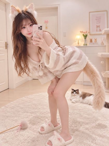 تصویر بازیگری سرخوش با گوش‌های گربه